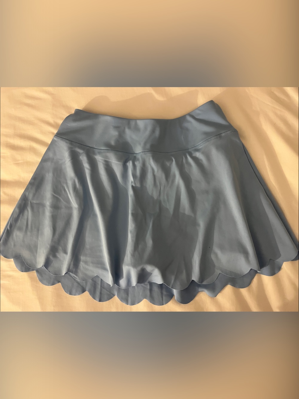 Scalloped Hem Skater Skirt in Steel Blue